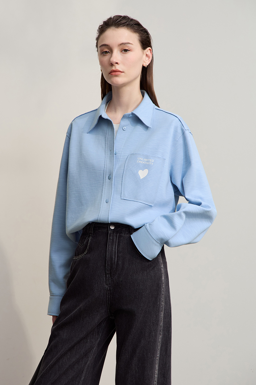 Heart Printed Drop-shoulder Shirt