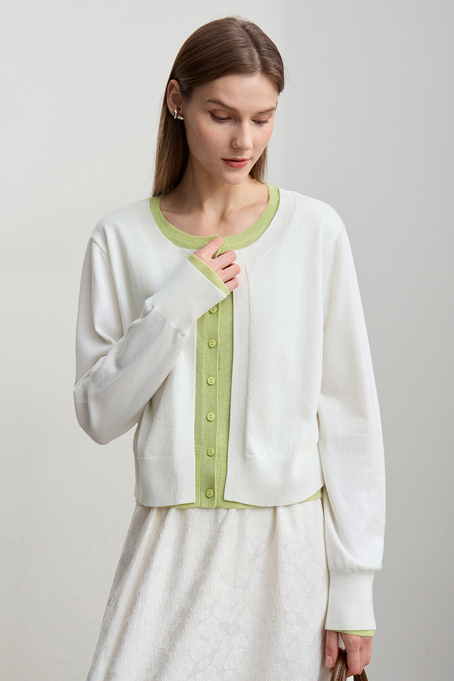 Fake Two-piece Knit Cardigan