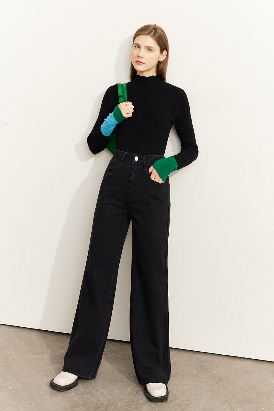 Slim Color - block Mock Neck Knitted Top|AMII-AMII.com