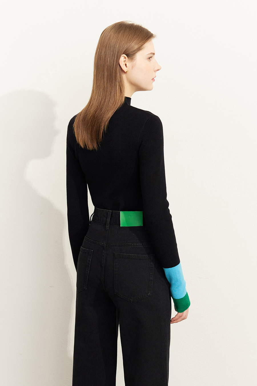 Slim Color - block Mock Neck Knitted Top|AMII-AMII.com