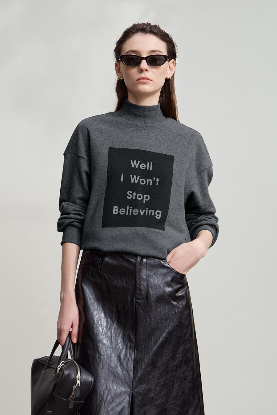 High Neck Letter Printed Sweatshirt|AMII-AMII.com