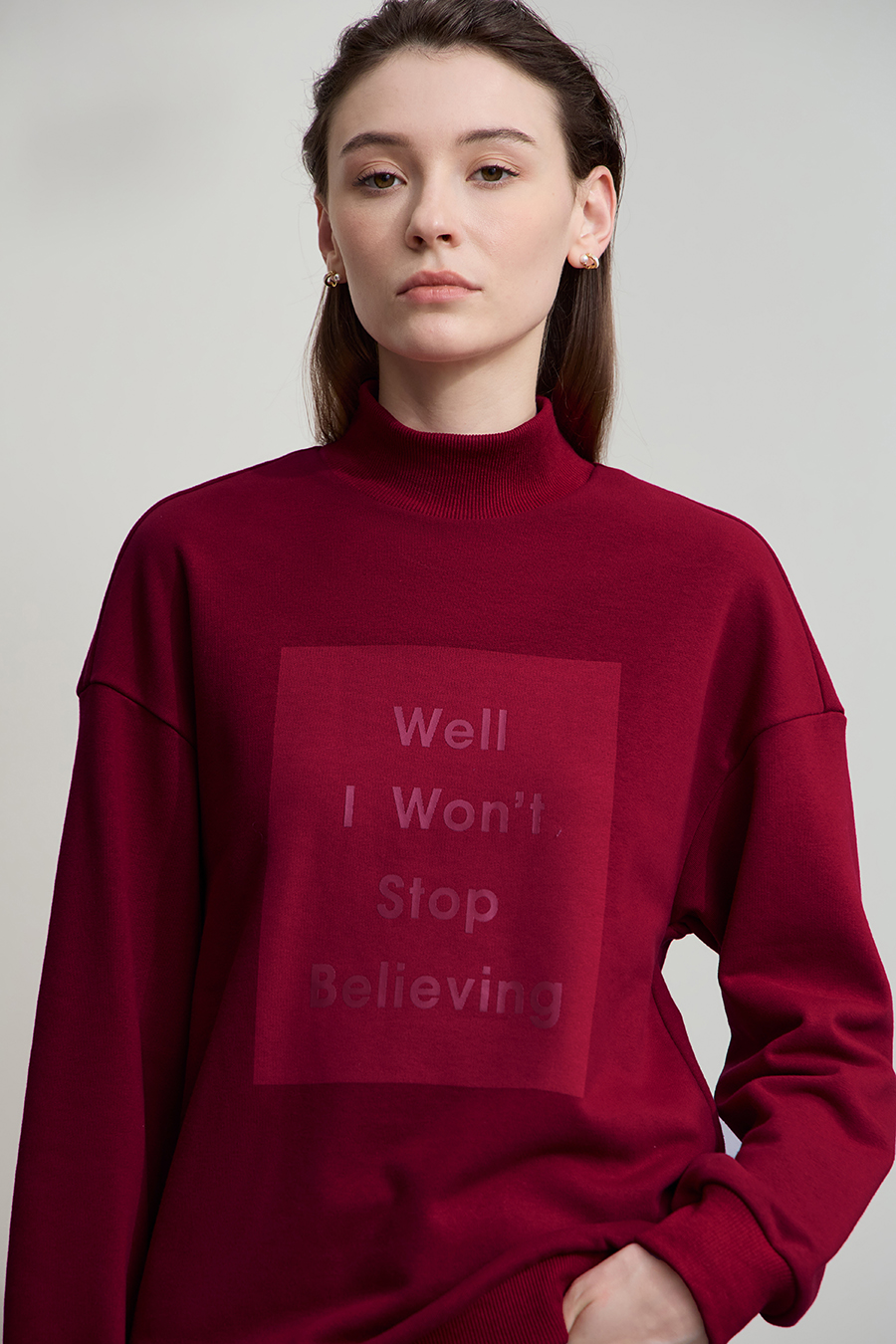 High Neck Letter Printed Sweatshirt|AMII-AMII.com