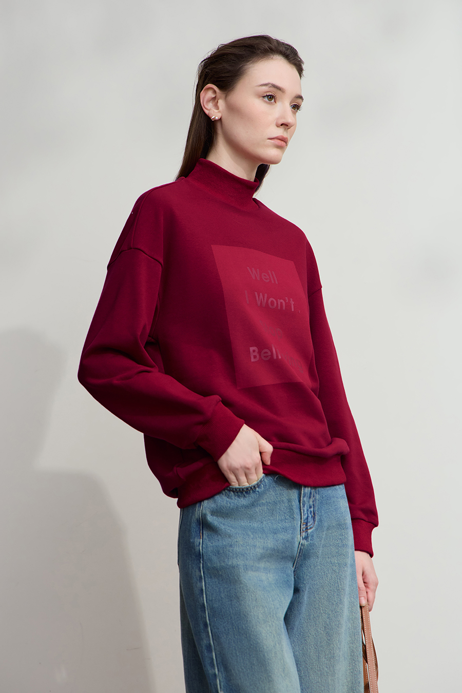 High Neck Letter Printed Sweatshirt|AMII-AMII.com