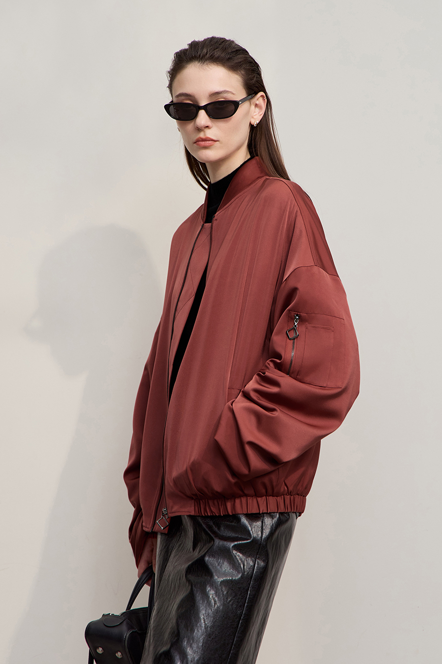 Satin Baseball Collar Jacket|AMII-AMII.com
