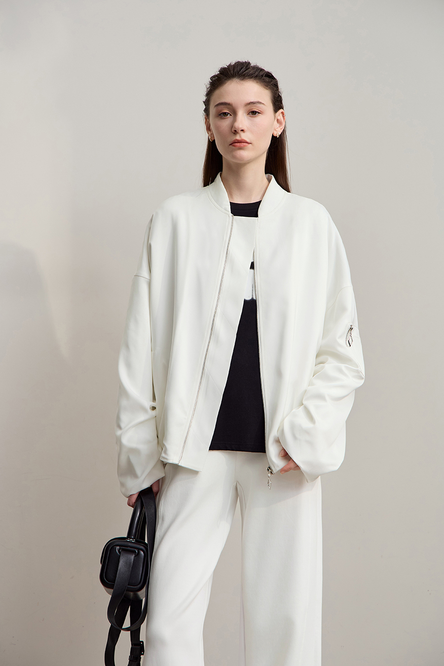 Satin Baseball Collar Jacket|AMII-AMII.com