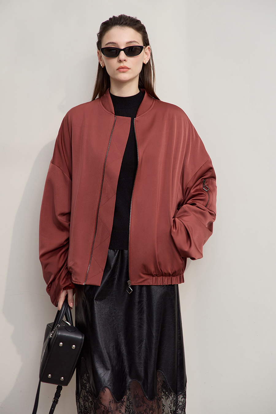 Satin Baseball Collar Jacket|AMII-AMII.com