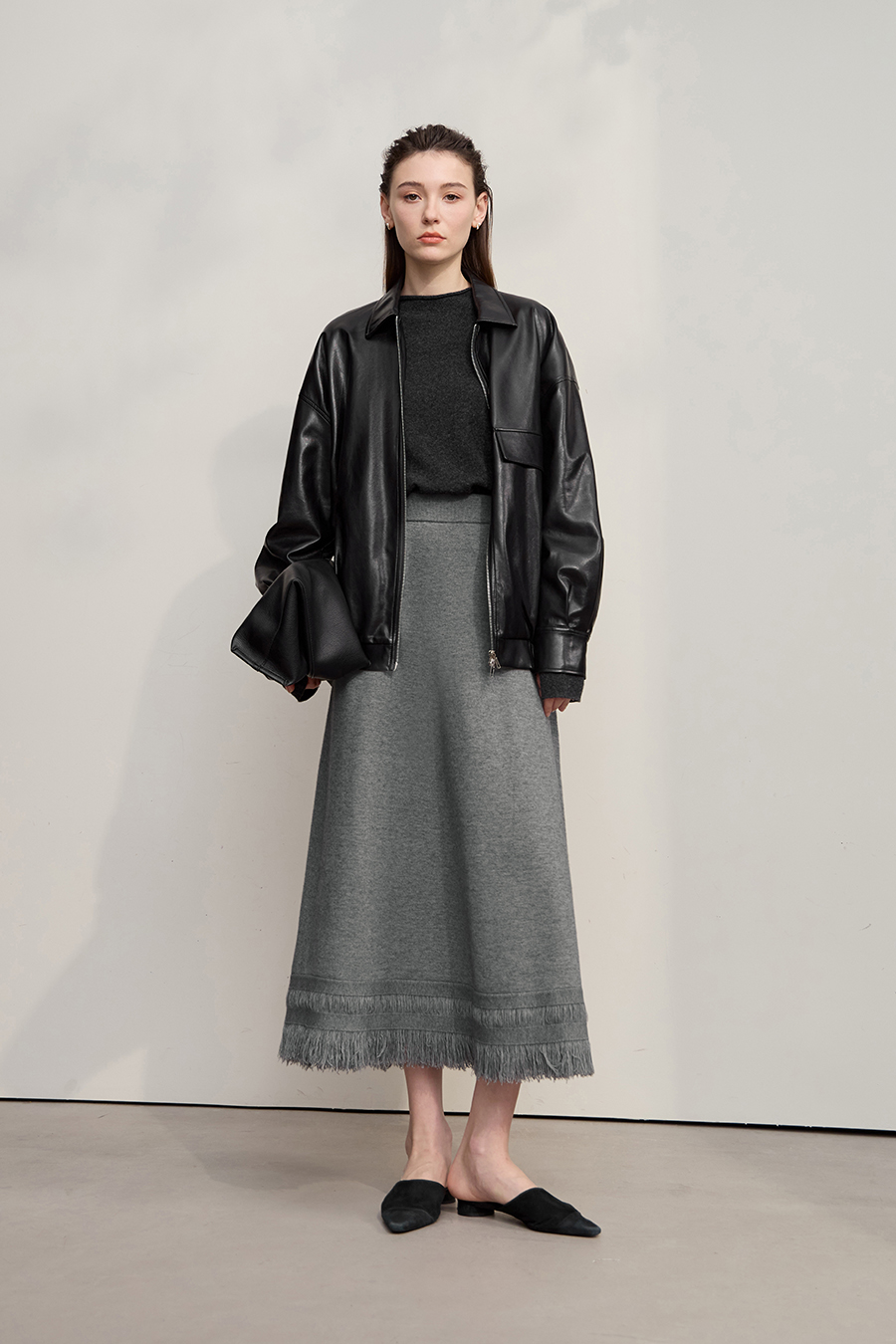 Fringed A - line Knitted Skirt|AMII-AMII.com