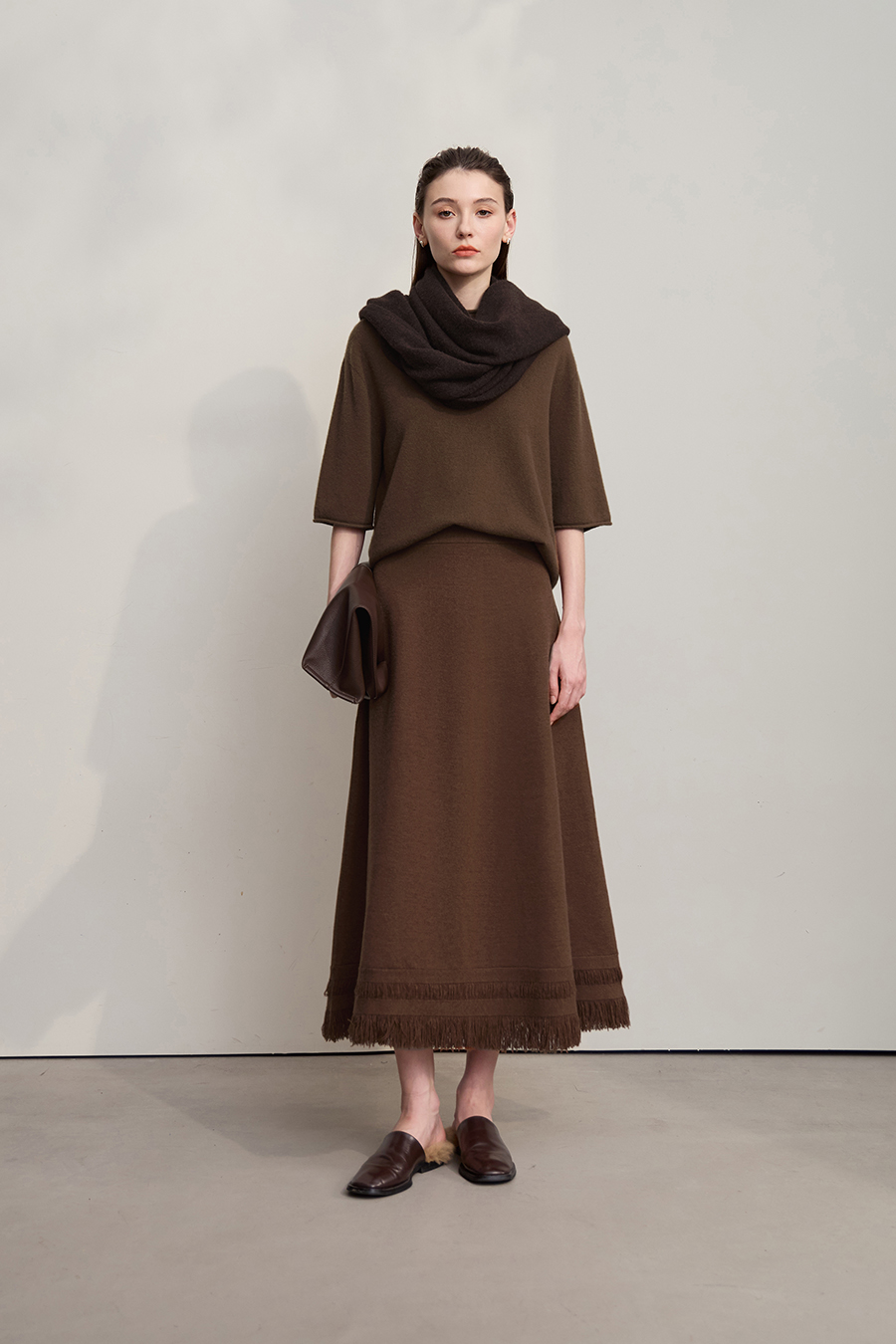 Fringed A - line Knitted Skirt|AMII-AMII.com