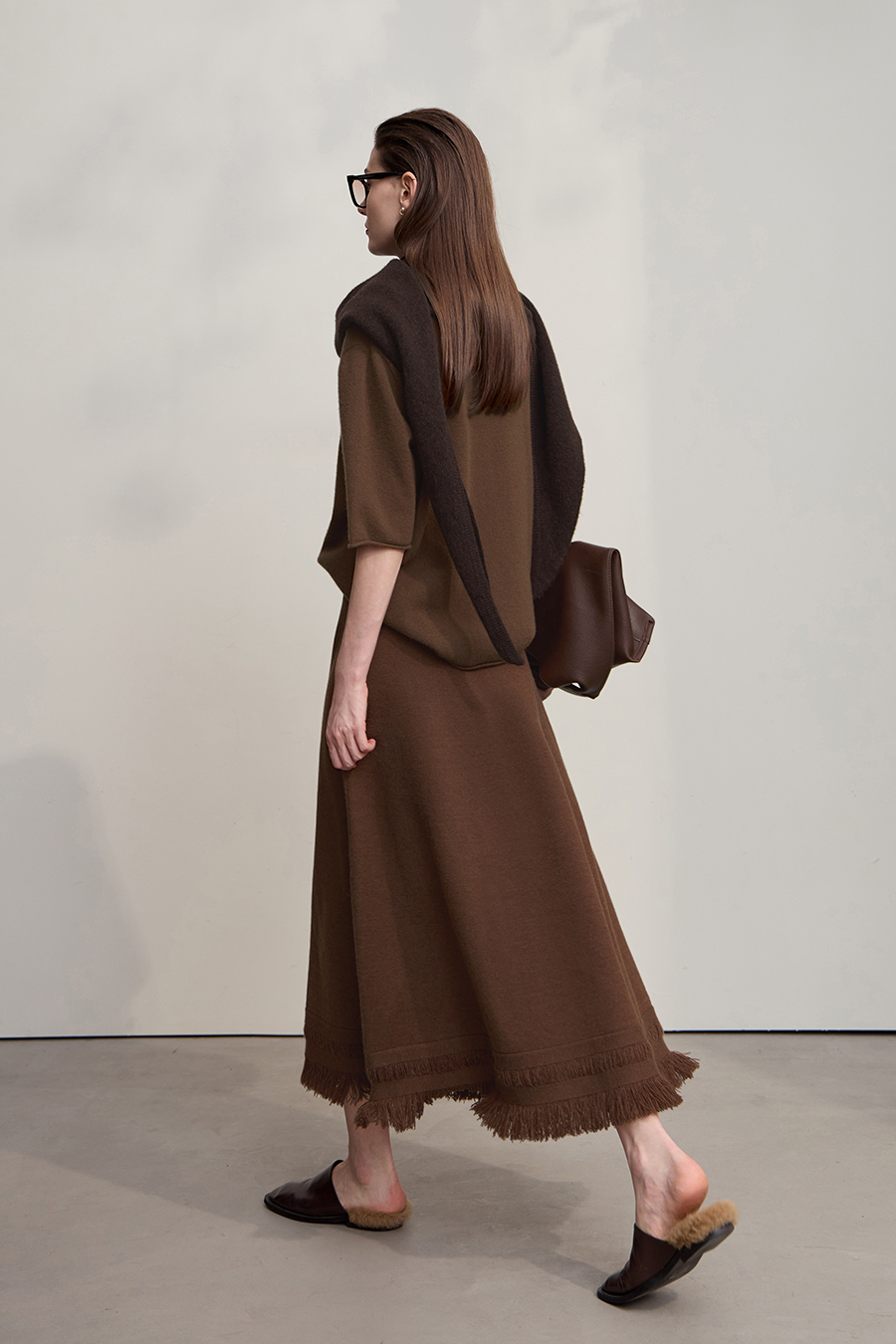 Fringed A - line Knitted Skirt|AMII-AMII.com