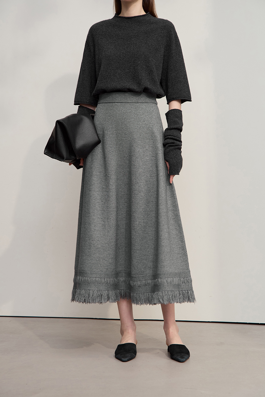 Fringed A - line Knitted Skirt|AMII-AMII.com