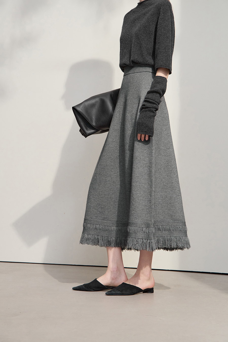 Fringed A - line Knitted Skirt|AMII-AMII.com