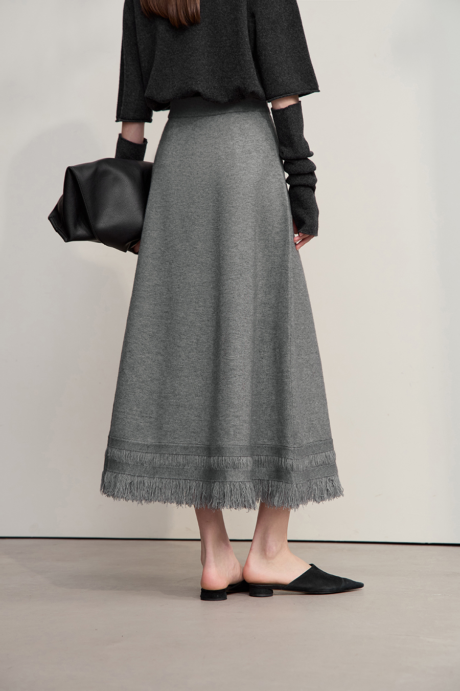 Fringed A - line Knitted Skirt|AMII-AMII.com