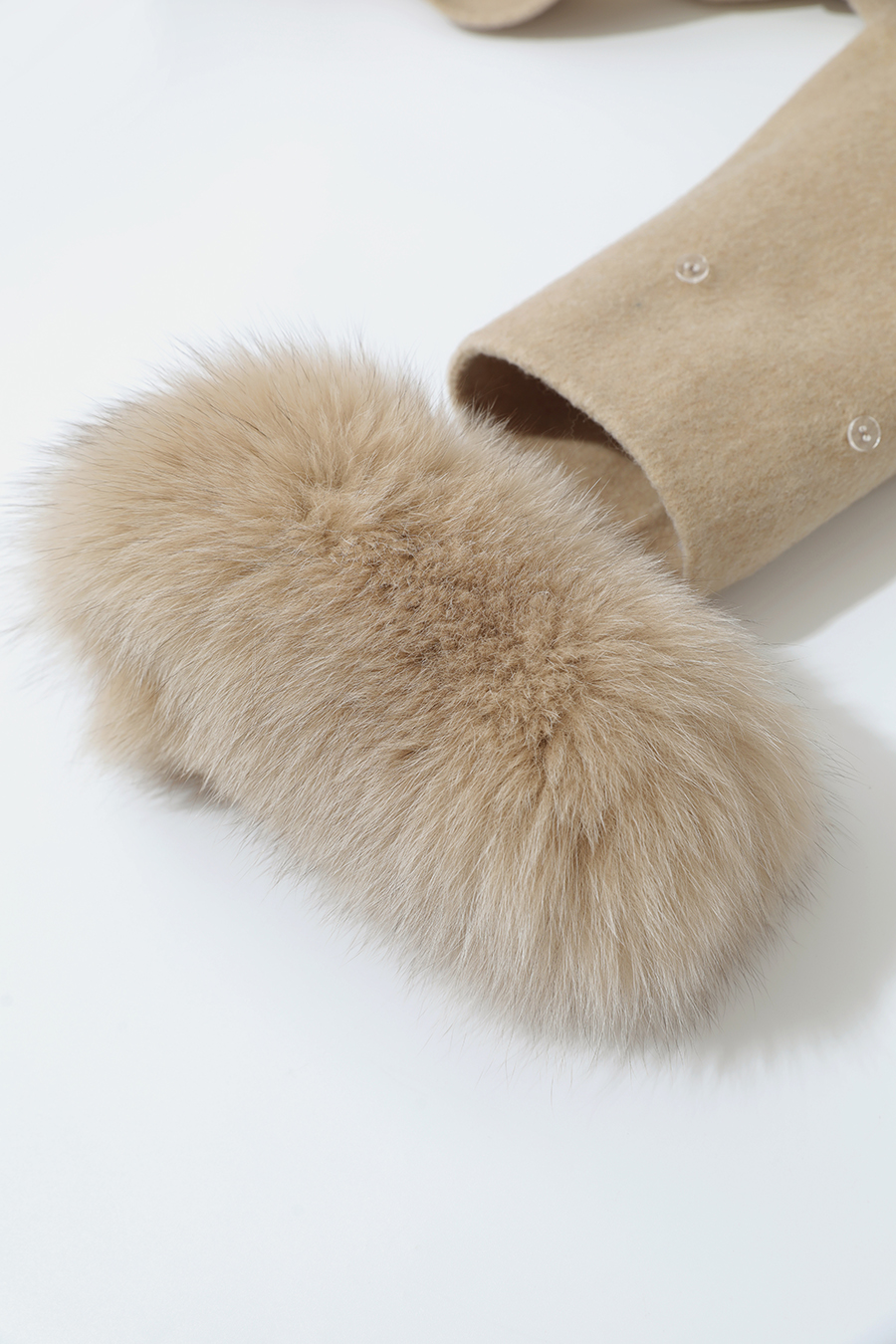 Detachable Fox Fur Trim Double-faced Wool Coat