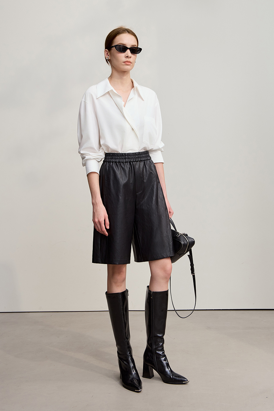 Eco - Leather Casual Shorts|AMII-AMII.com