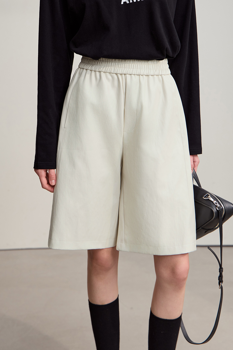 Eco - Leather Casual Shorts|AMII-AMII.com