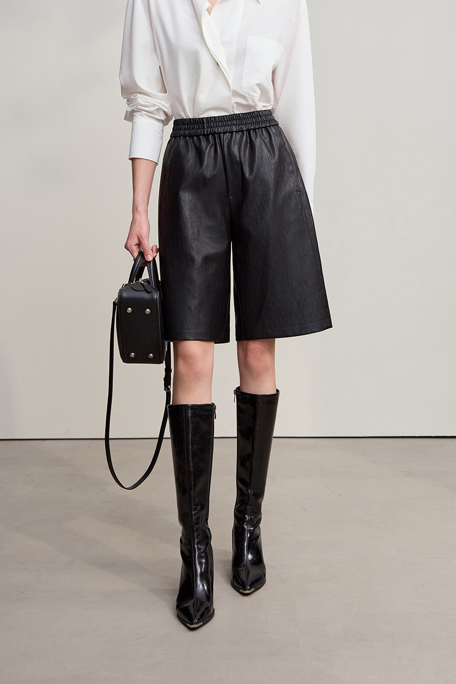 Eco - Leather Casual Shorts|AMII-AMII.com