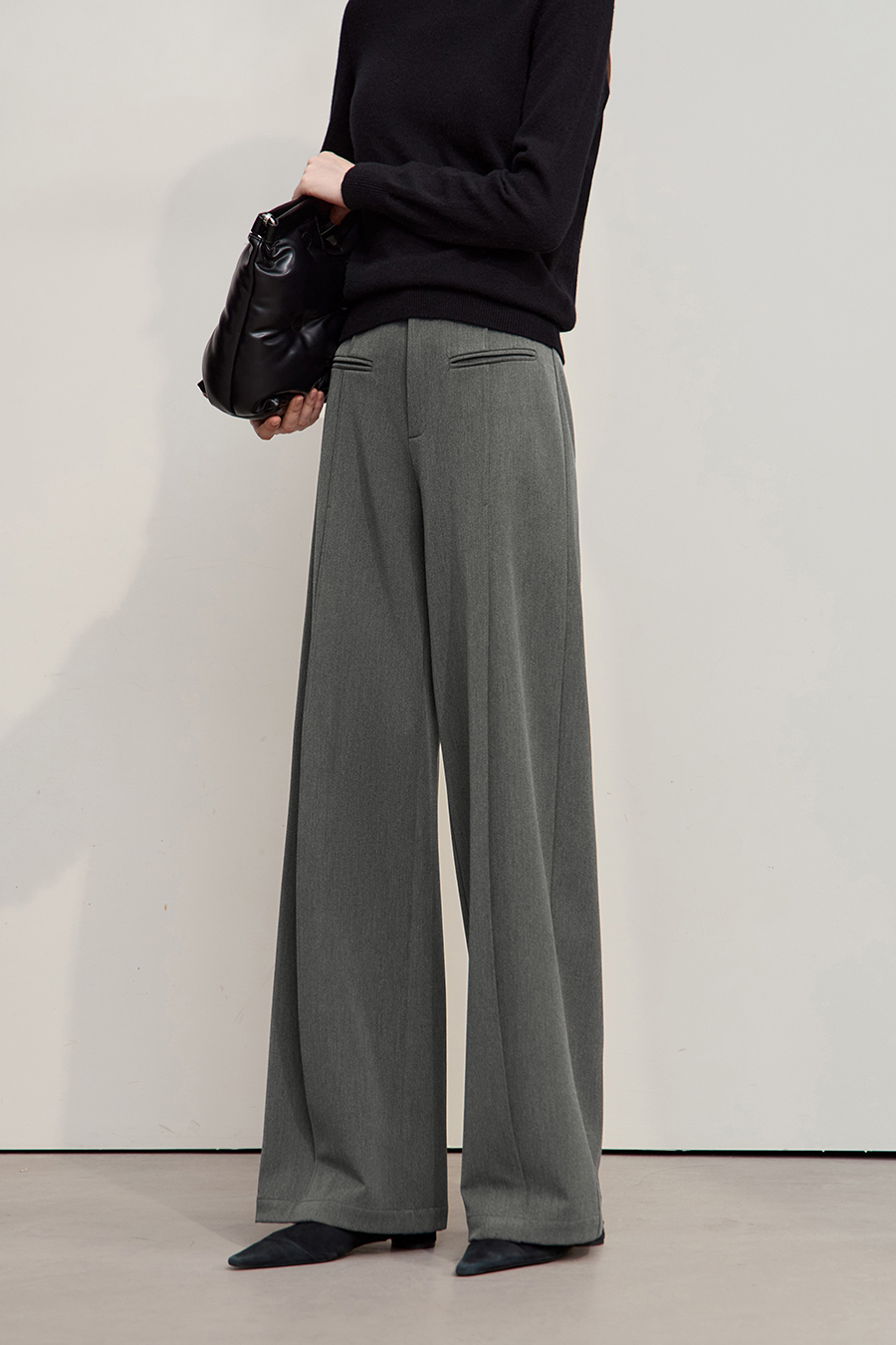 Brushed Wide-leg Casual Trousers
