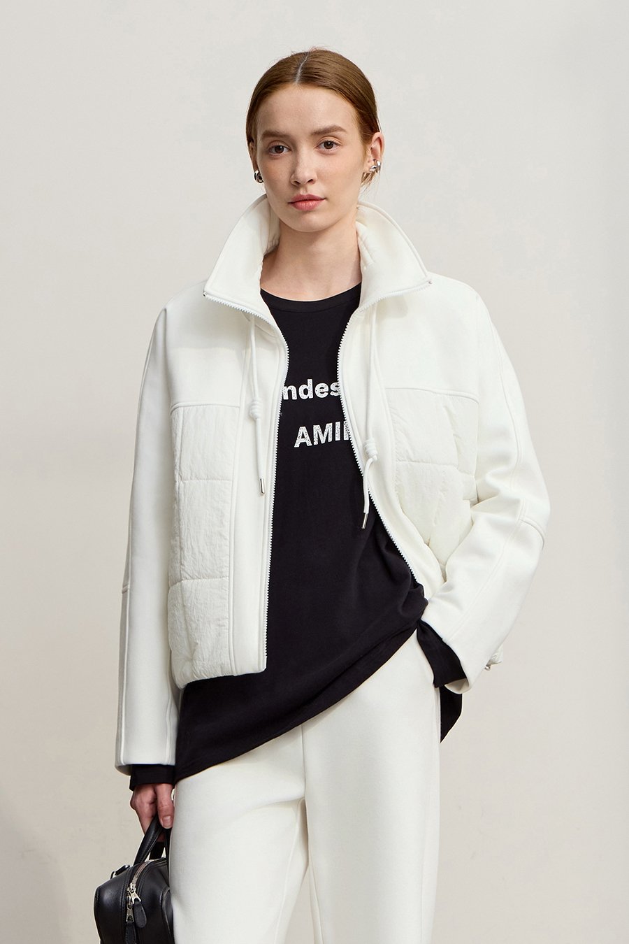 High Neck Set - in Sleeve Fleece - lined Cotton - padded Coat|AMII