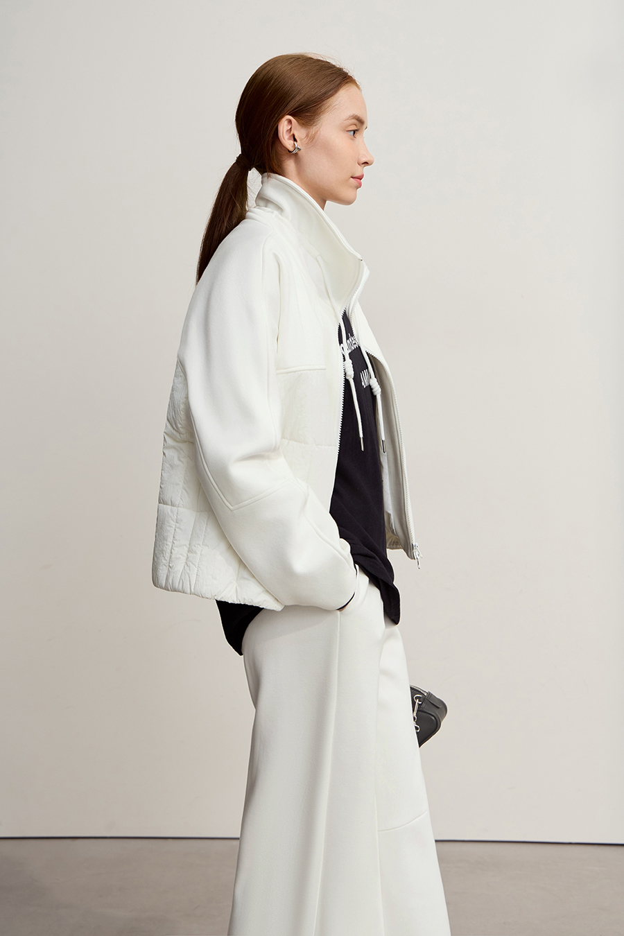 High Neck Set - in Sleeve Fleece - lined Cotton - padded Coat|AMII