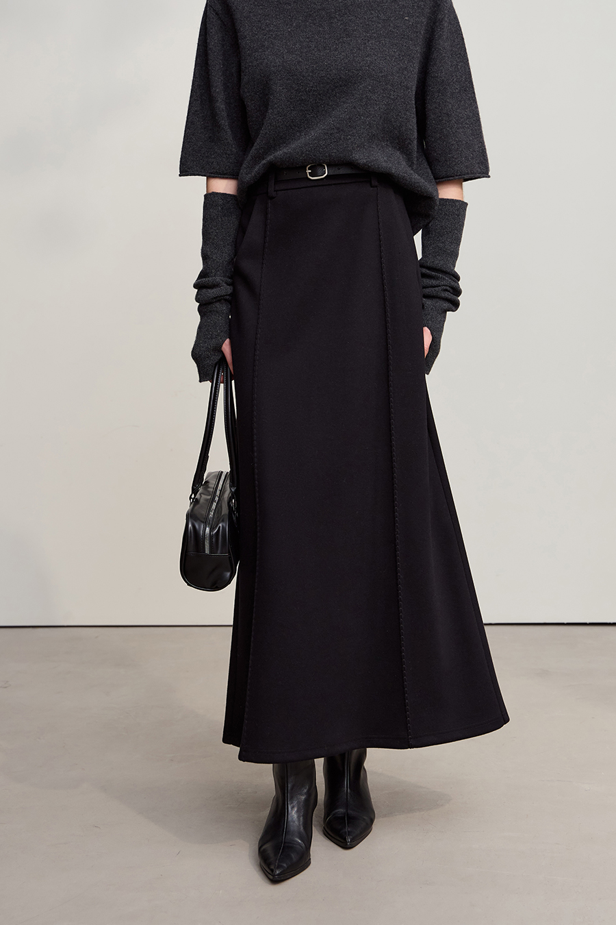 Long Slightly Elastic A - line Skirt|AMII-AMII.com