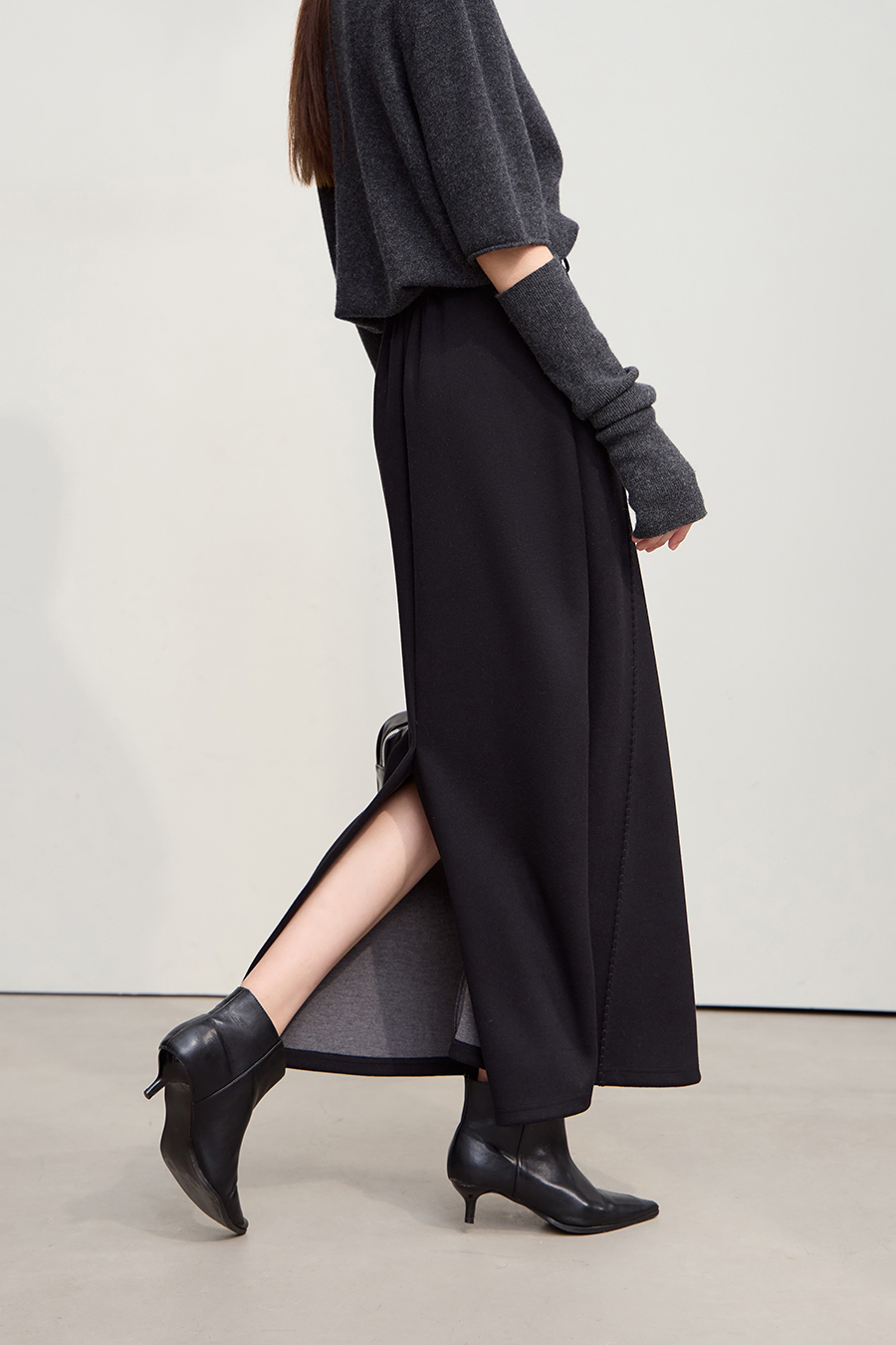 Long Slightly Elastic A - line Skirt|AMII-AMII.com