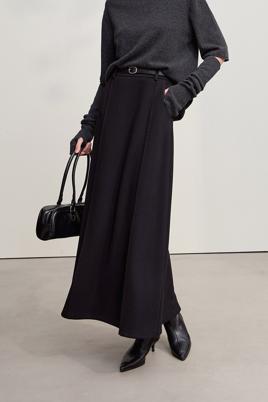 Long Slightly Elastic A - line Skirt|AMII-AMII.com