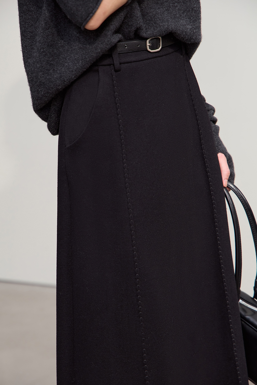 Long Slightly Elastic A - line Skirt|AMII-AMII.com