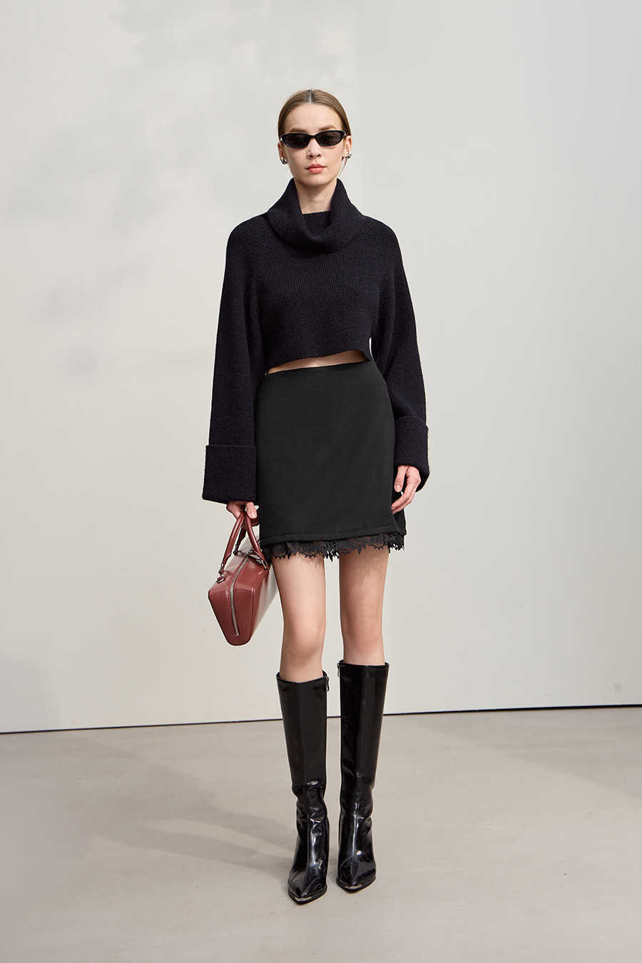 Lace Fleece Midi Skirt