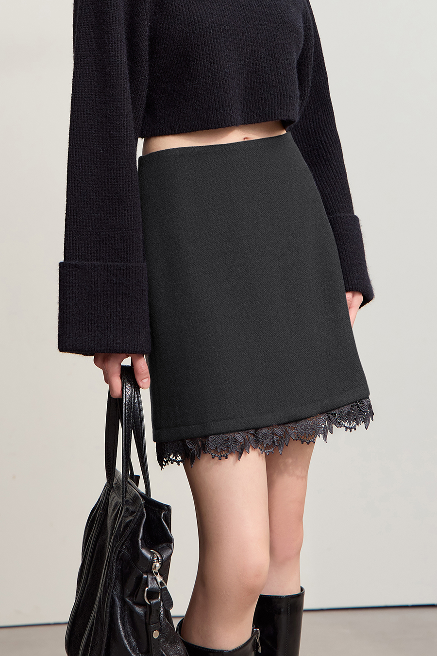 Lace Fleece Midi Skirt