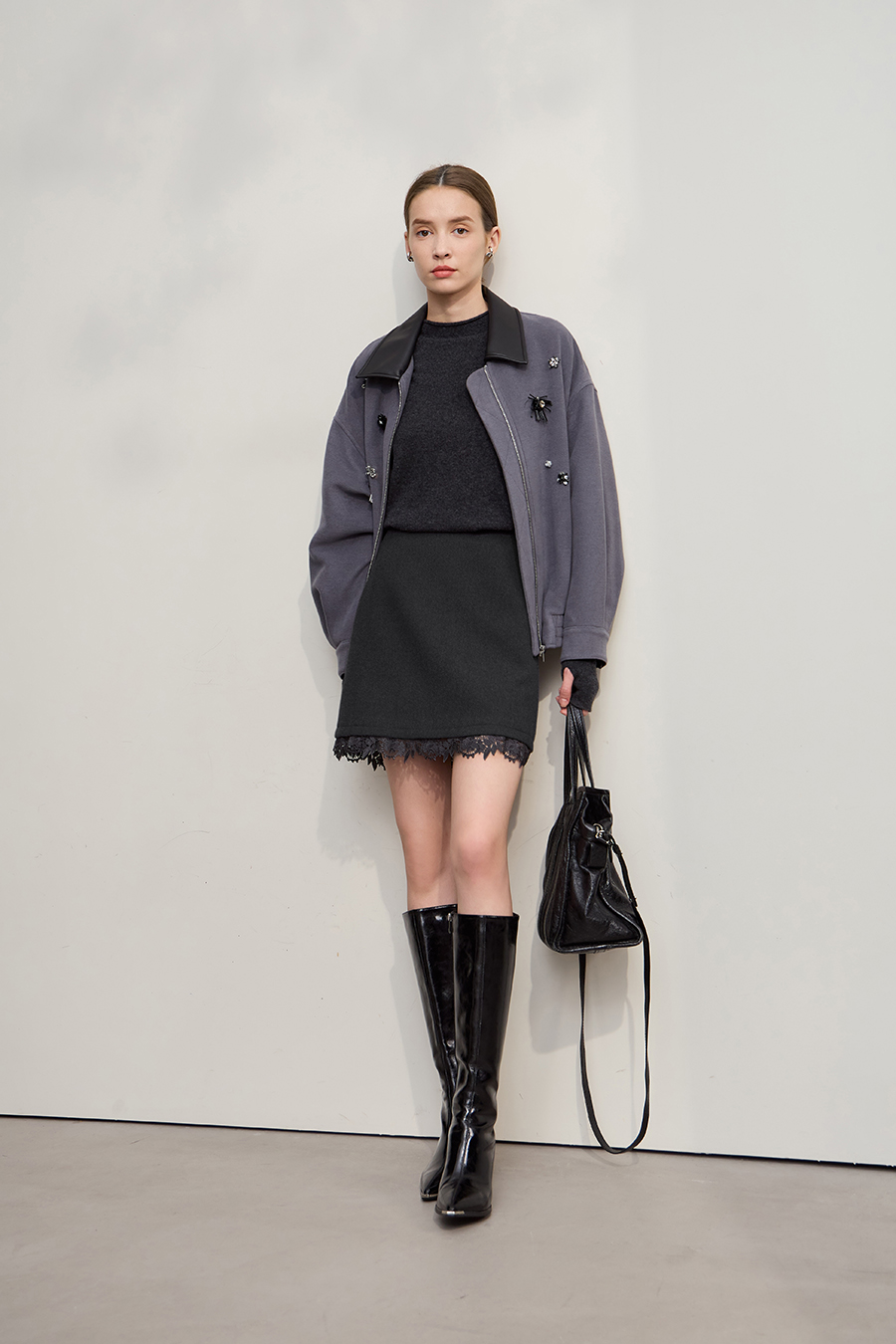 Lace Fleece Midi Skirt