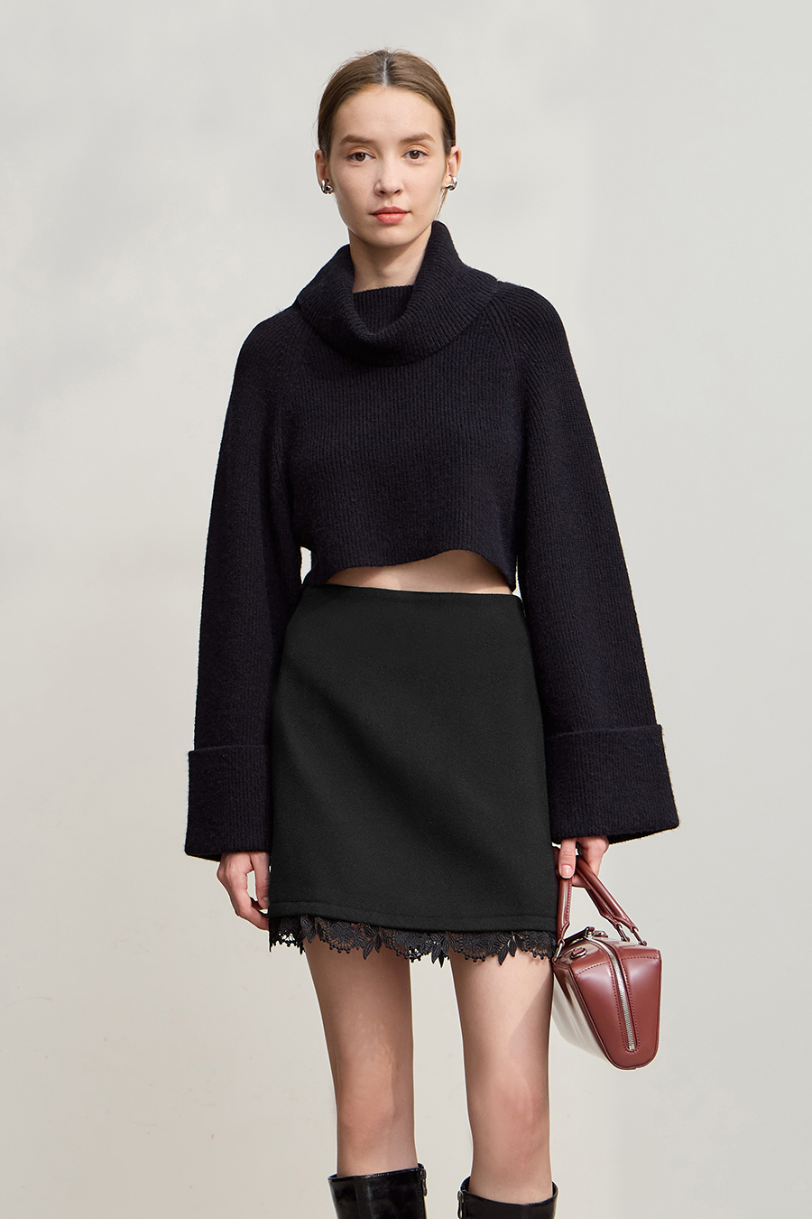 Lace Fleece Midi Skirt