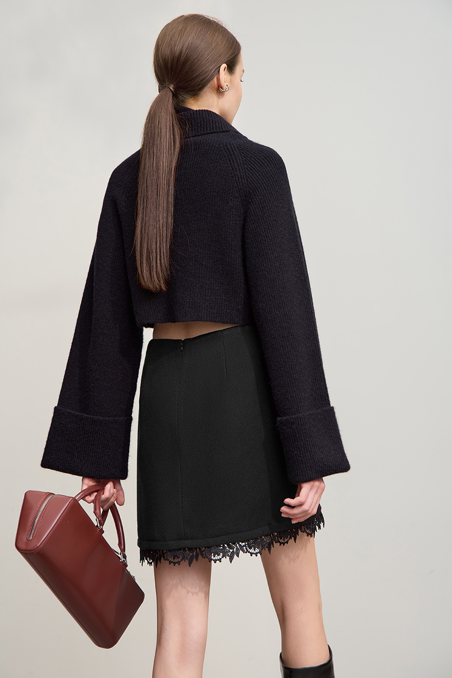 Lace Fleece Midi Skirt