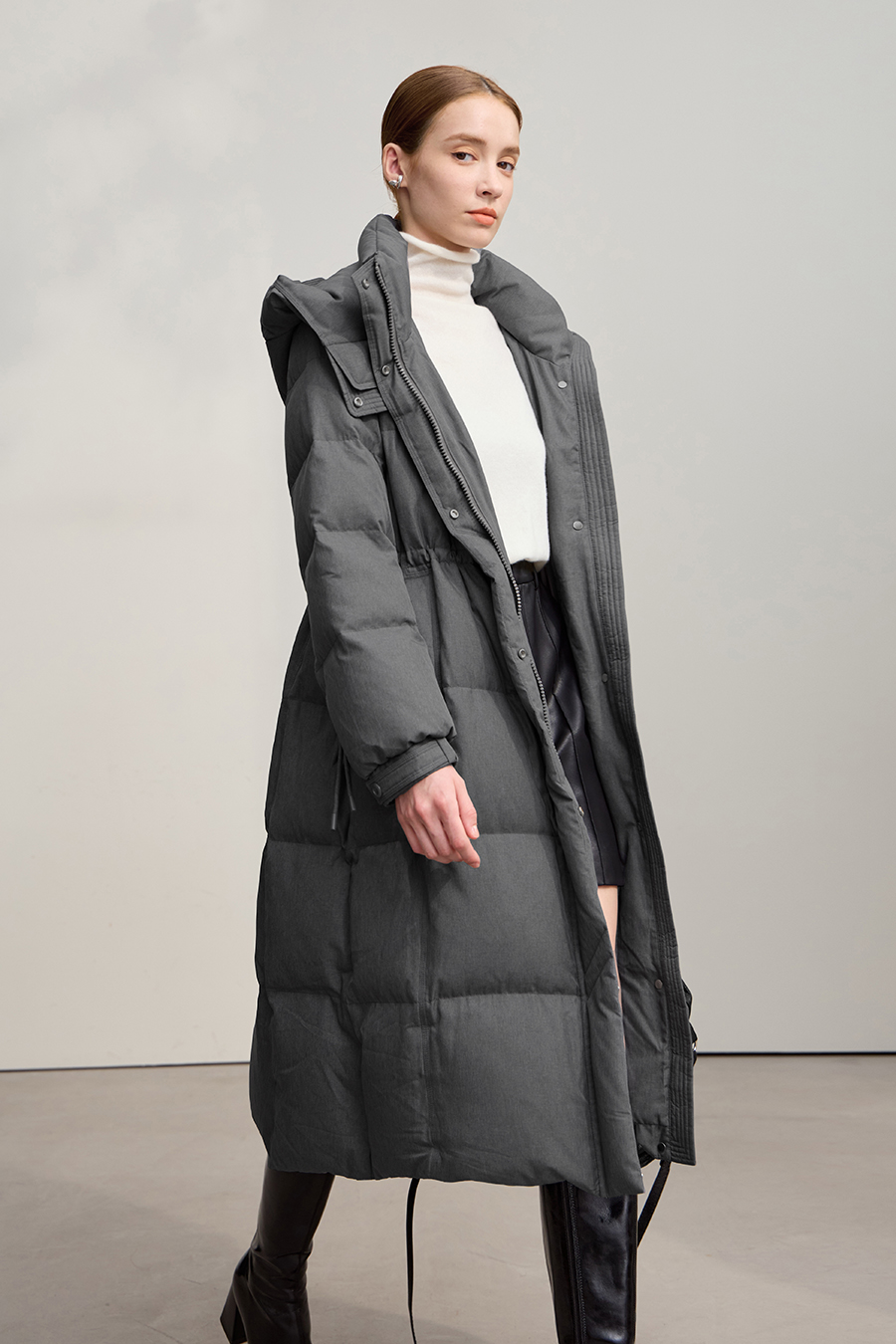 Hooded Long Down Jacket|AMII-AMII.com