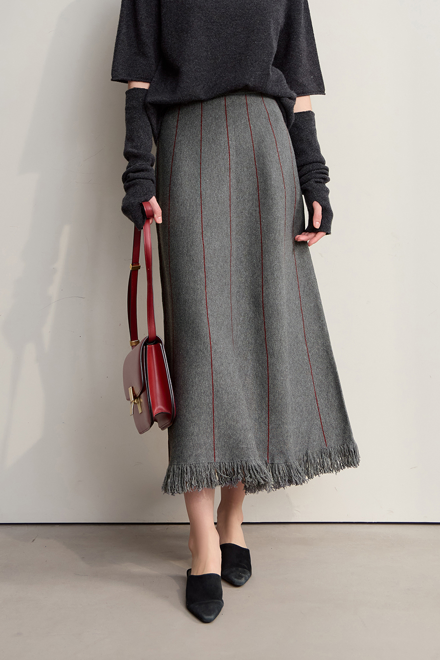 Fringed Raw - edge Skirt|AMII-AMII.com