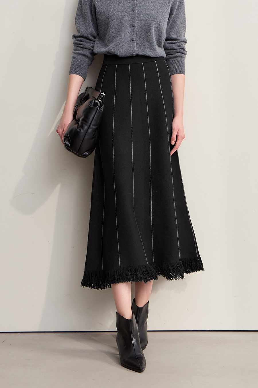 Fringed Raw - edge Skirt|AMII-AMII.com