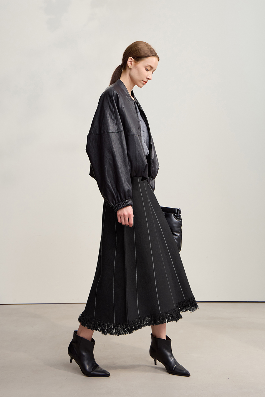 Fringed Raw - edge Skirt|AMII-AMII.com