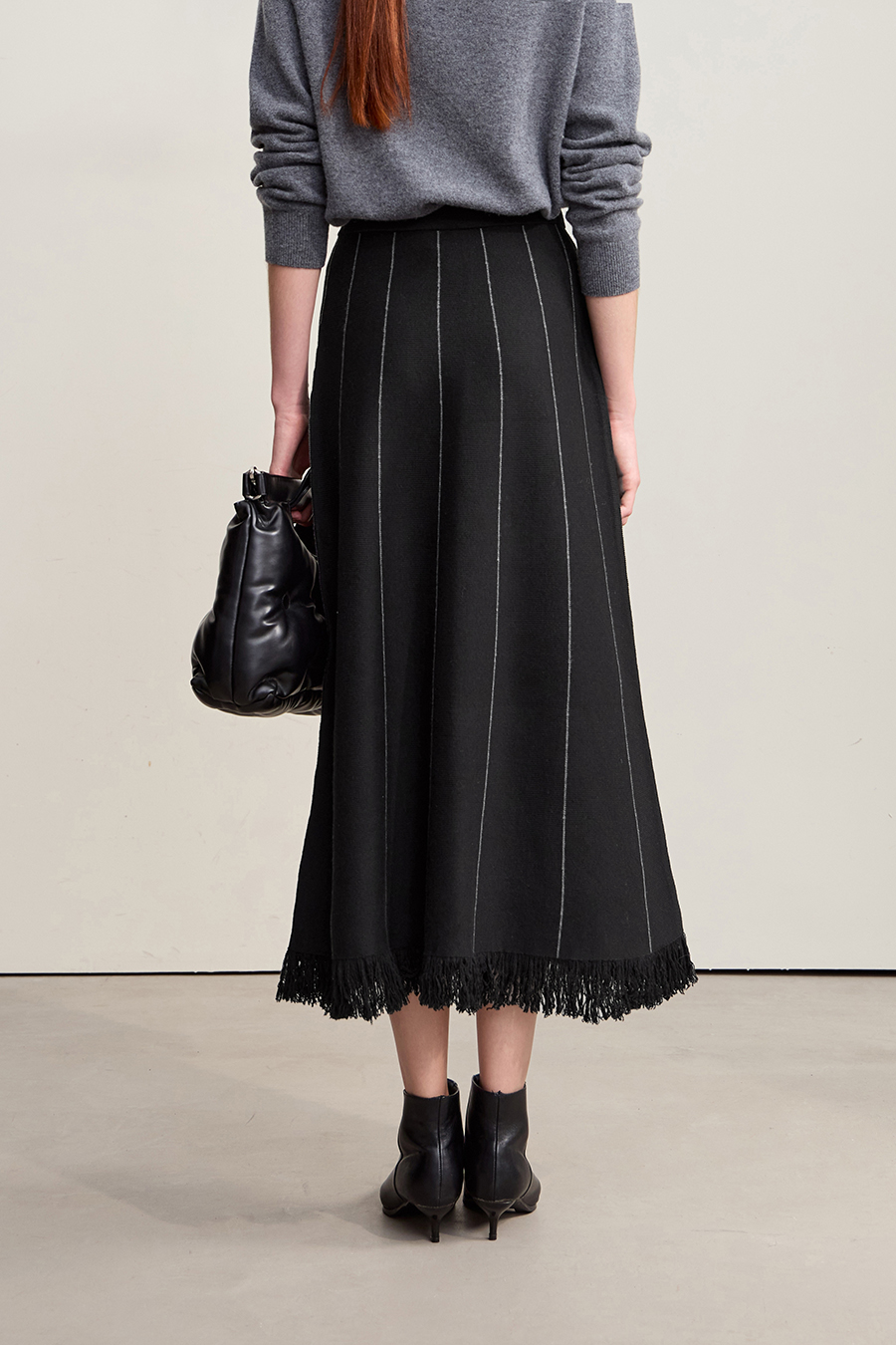 Fringed Raw - edge Skirt|AMII-AMII.com