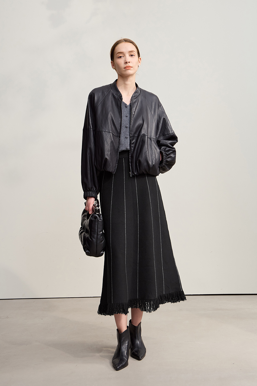 Fringed Raw - edge Skirt|AMII-AMII.com