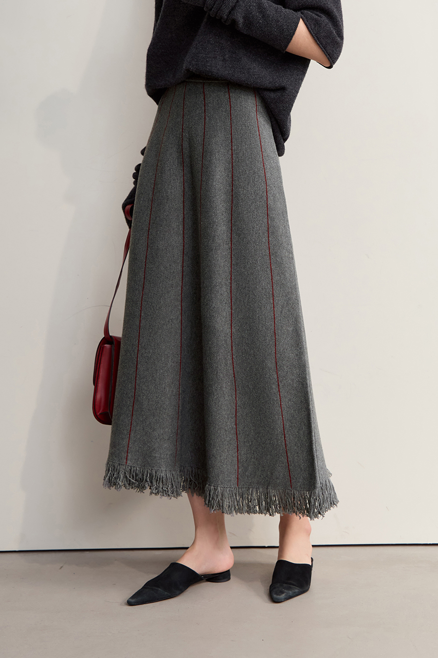 Fringed Raw - edge Skirt|AMII-AMII.com