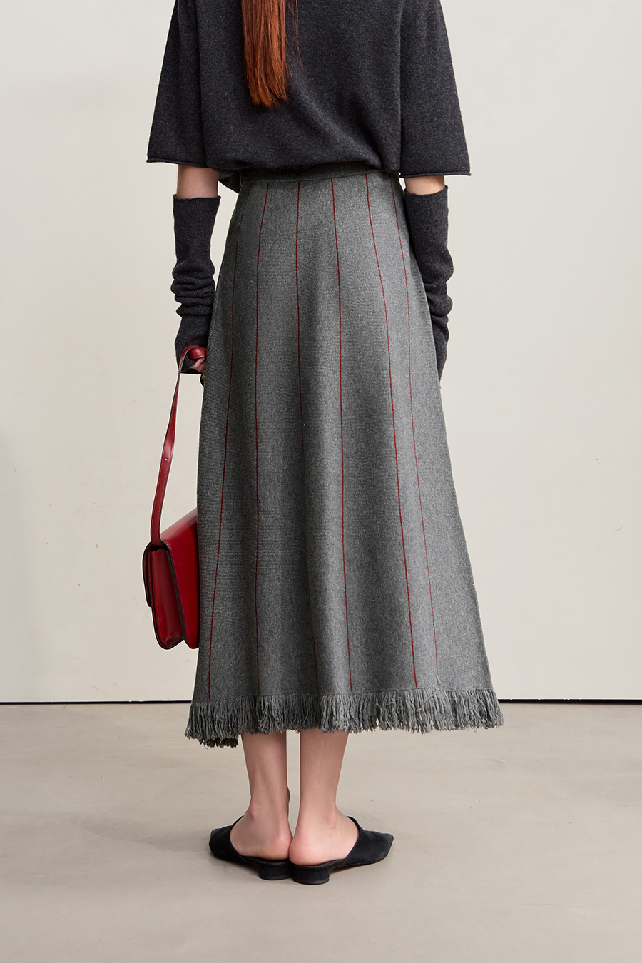 Fringed Raw - edge Skirt|AMII-AMII.com