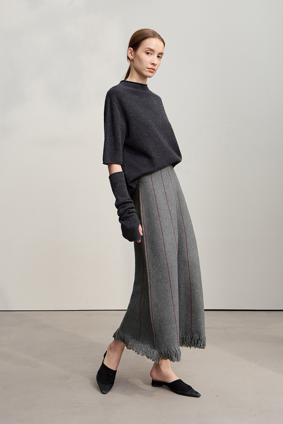 Fringed Raw - edge Skirt|AMII-AMII.com