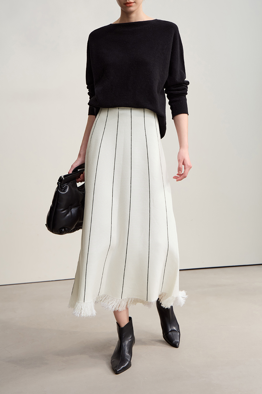 Fringed Raw - edge Skirt|AMII-AMII.com