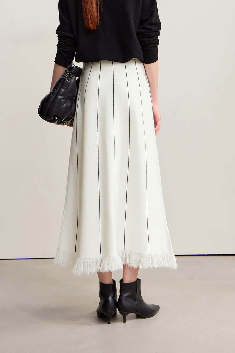 Fringed Raw - edge Skirt|AMII-AMII.com