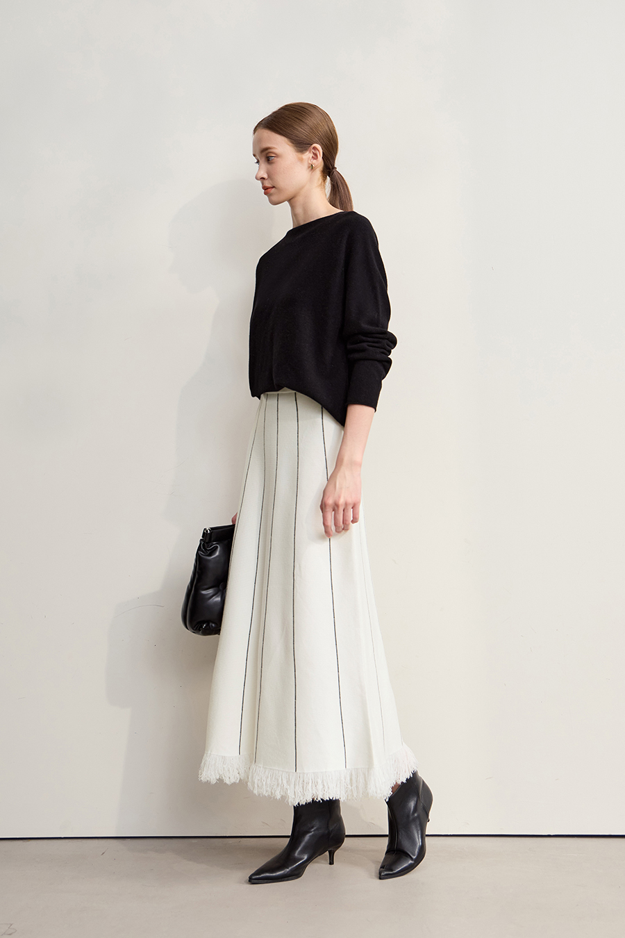Fringed Raw - edge Skirt|AMII-AMII.com