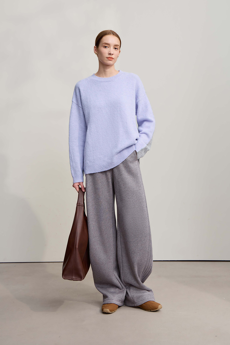 Crew Neck Drop Shoulder Color - block Sweater|AMII-AMII.com