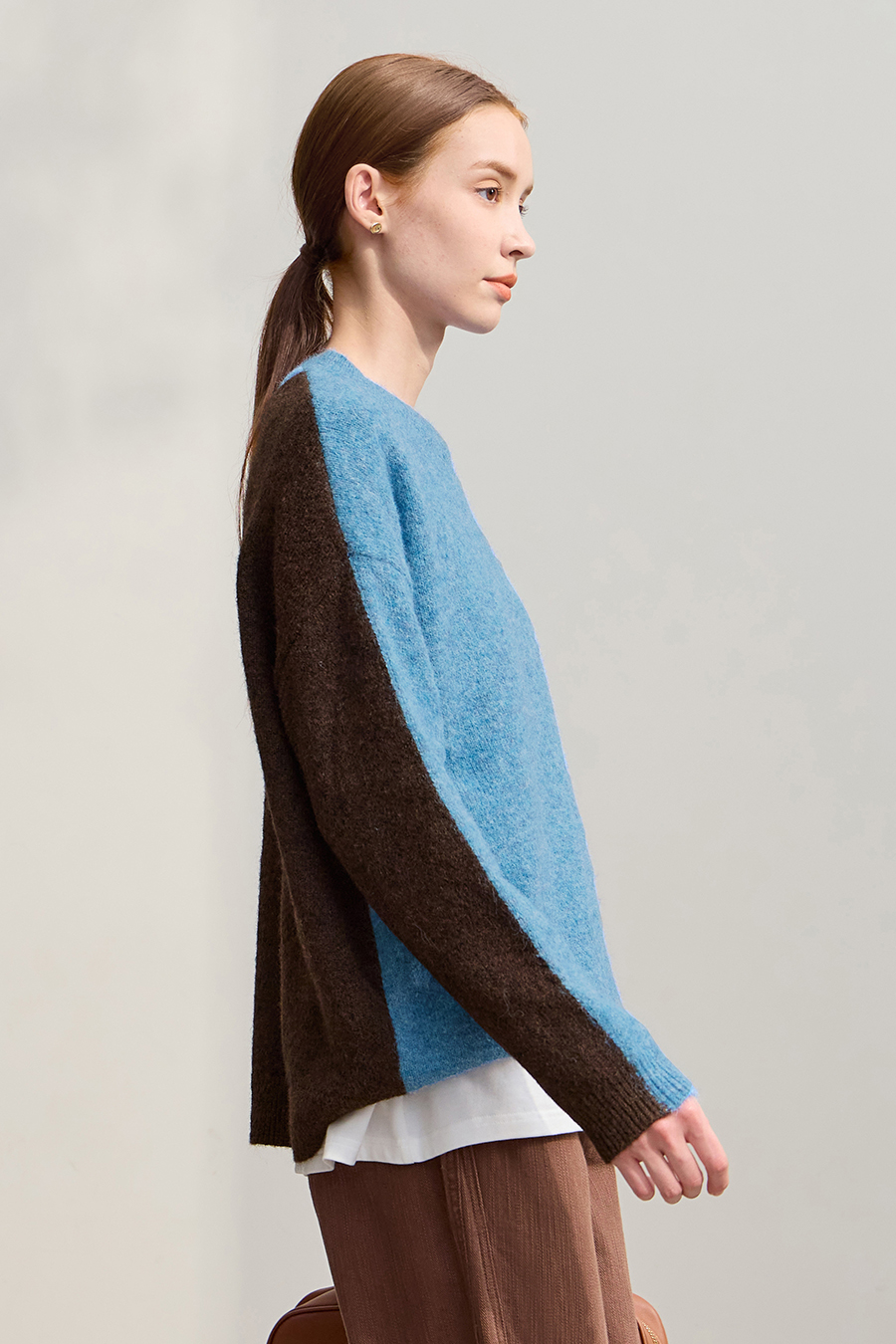 Crew Neck Drop Shoulder Color - block Sweater|AMII-AMII.com
