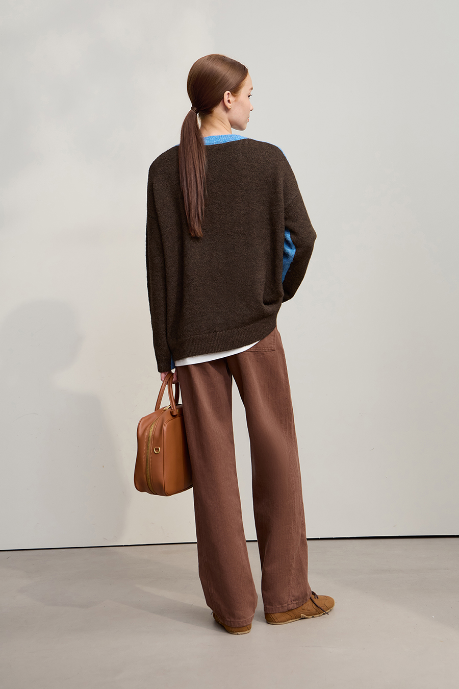 Crew Neck Drop Shoulder Color - block Sweater|AMII-AMII.com