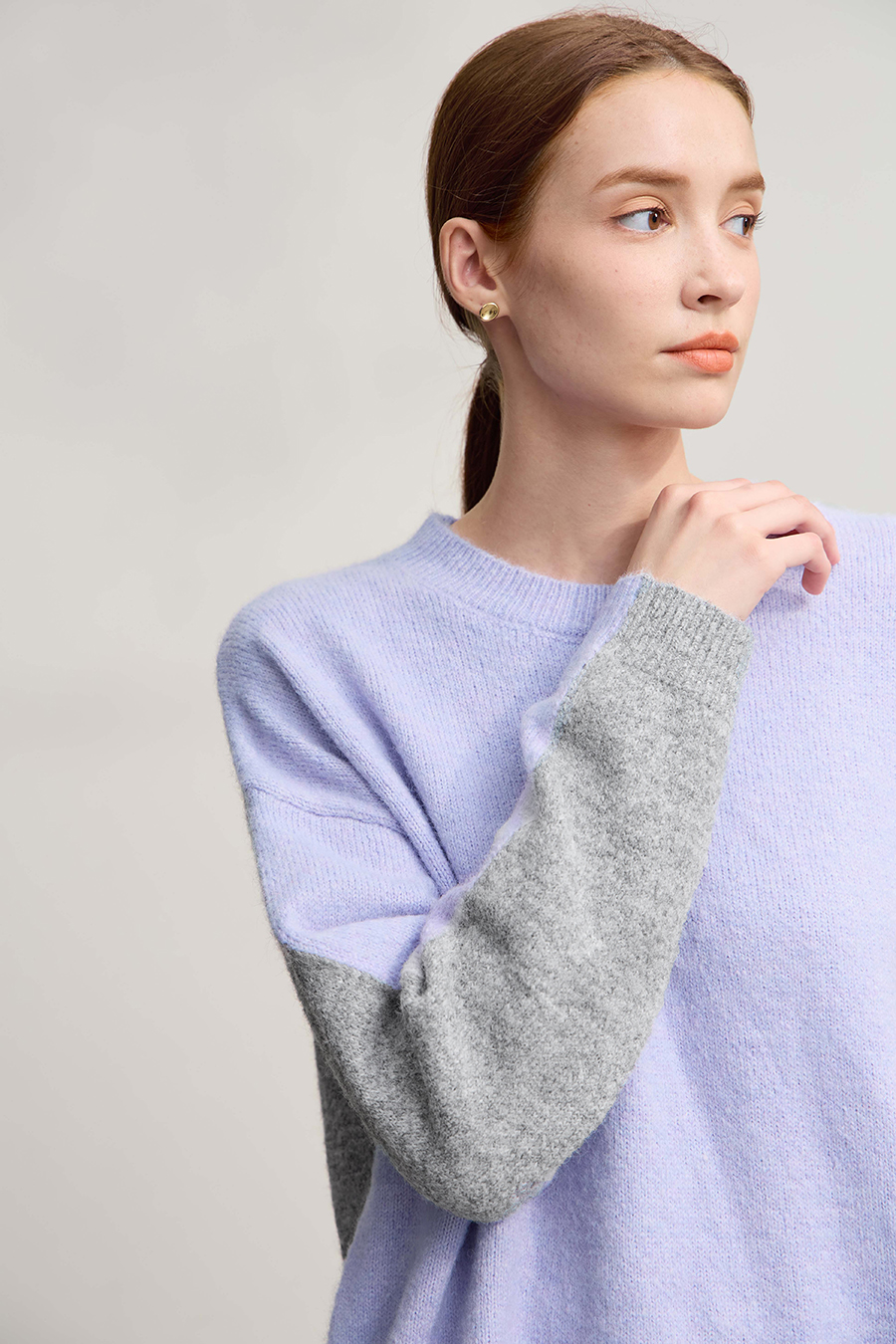 Crew Neck Drop Shoulder Color - block Sweater|AMII-AMII.com