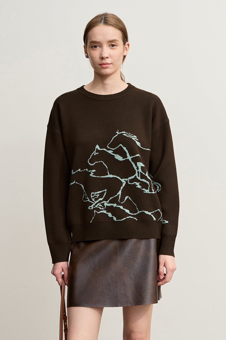 Horse Jacquard Crew Neck Sweater|AMII-AMII.com