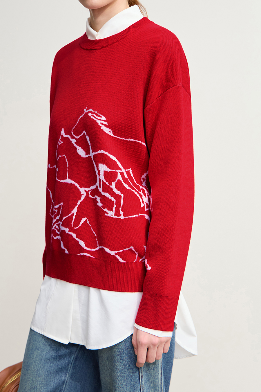 Horse Jacquard Crew Neck Sweater|AMII-AMII.com